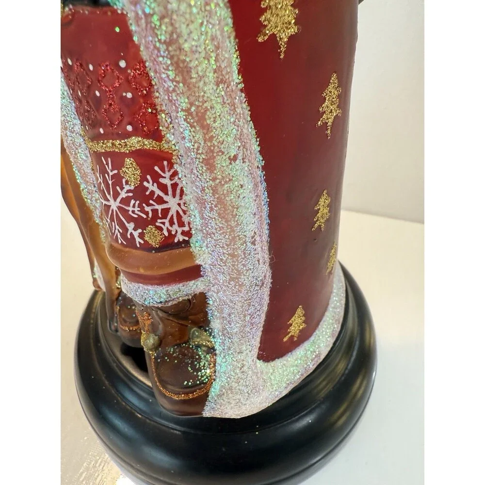 Vtg Merck Santa with Deer Old World Christmas 2007 Nordic Lights Up Glass